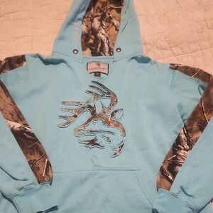 Legendary Whitetails Light Blue Hoodie with Antler Design Camo Women's Size M
